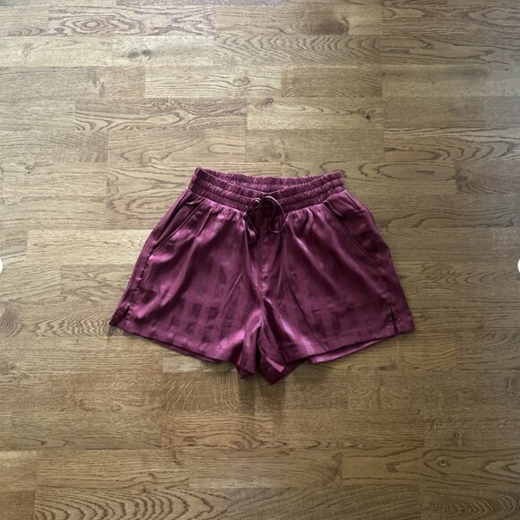 Abercrombie & Fitch Other - ABERCROMBIE PJ SHORTS Burgundy Satin Sleep Pockets Striped Wine Maroon Tie